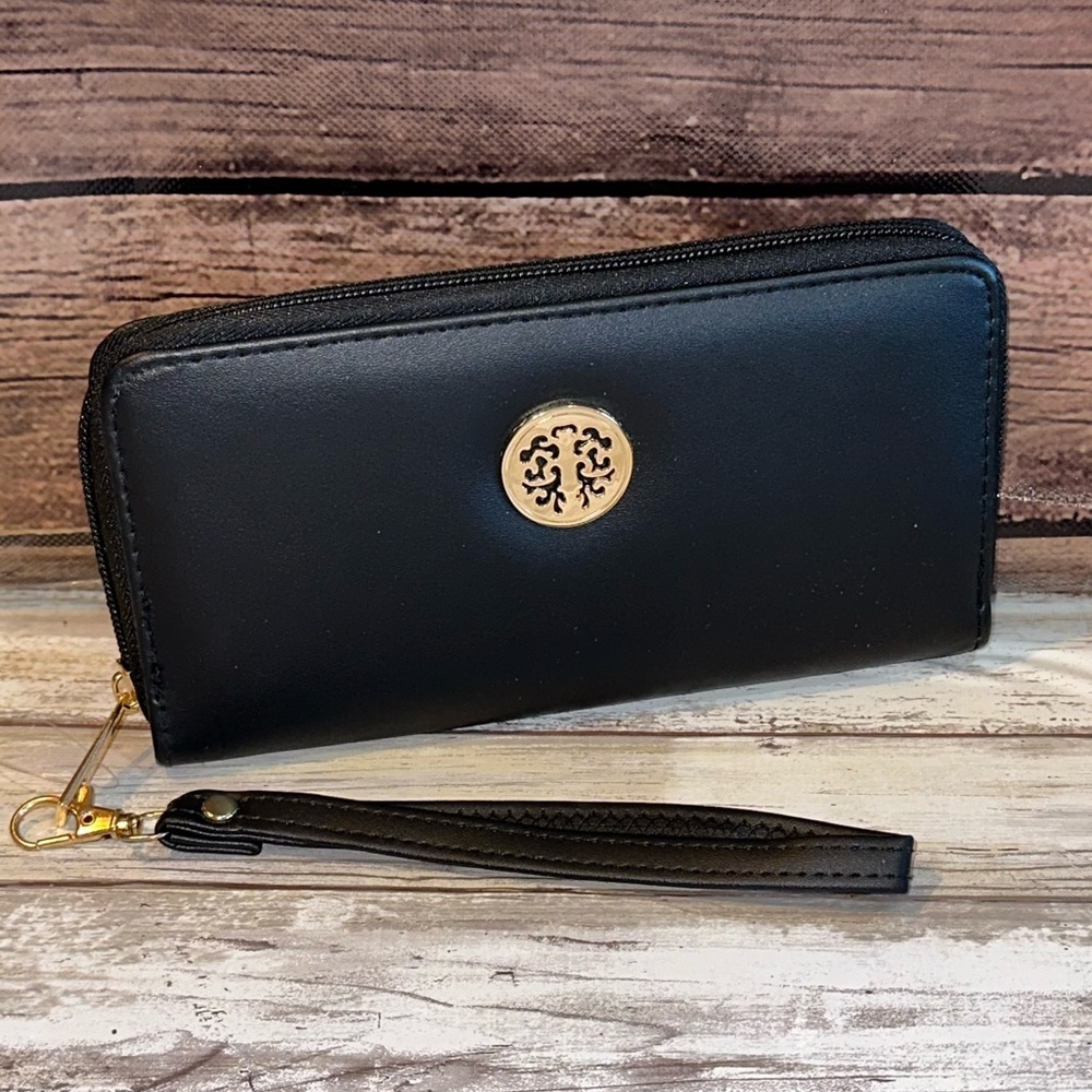 Black Faux Leather Accordion Wallet -NEW
